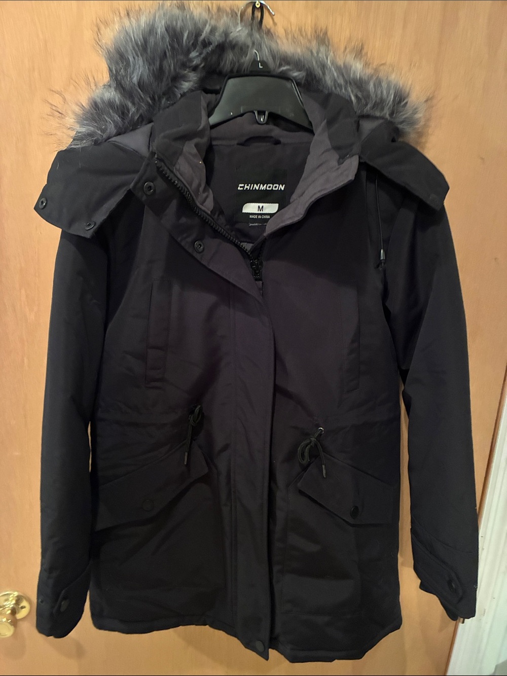 Women's Black Hooded Ski Parka with Faux Fur Trim